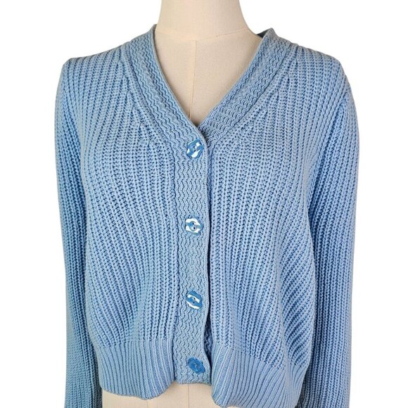 Moon & Madison Light Blue Button-Up Knit Cropped Cardigan Sweater Large - Picture 1 of 10